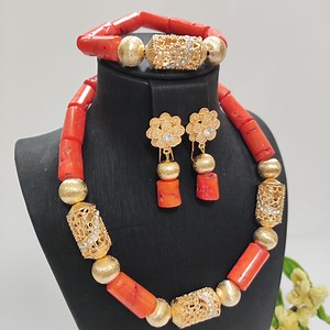 Coral Wedding Jewelry Set: African Bridal Necklace, Bracelet & Earrings - Etsy