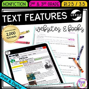 Nonfiction Text Features Passages, Anchor Chart, Worksheets - RI.2.5 & RI.3.5