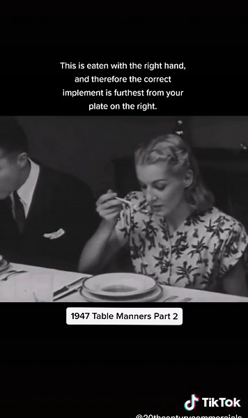 Again, this has neglected left-handed people... #vintage #1940s #tablemanners #film #educational #history #etiquette #soup