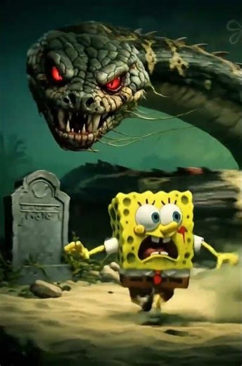 A zombie snake is chasing SpongeBob SquarePants#spongebob #zombie