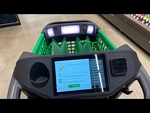 Amazon shopping cart demo at Amazon Fresh grocery store Woodland Hills
