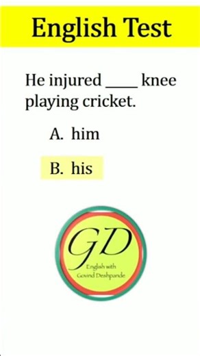 He injured .... knee playing cricket | Quiz Challenge | English Grammar #shortvideo #trending #short