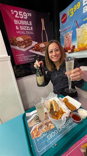 You all know that AJ and I looove dining out in Key West! But sometimes we want a quick casual meal, better than fast food, but still a fancy drink. We found the jackpot!! Only at Miami Subs in Key West, can you get a bottle of Dom Pérignon with Philly cheesesteaks! The Bubble & Sizzle meal deal for the win!! The best part is, this is the original Miami Subs, family owned and operated for 30 years, and very involved in supporting the local Key West community. So next time you’re in Key West, wan