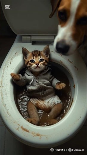 The Kitten Fell Into the Toilet and Got Dirty.