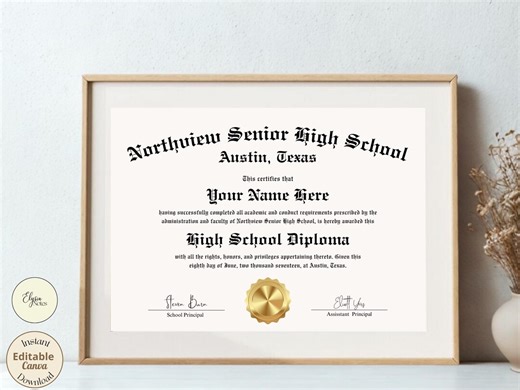 High School Achievement Certificate, Custom Graduation Diploma Template, Editable Award for Student Achievement - Etsy