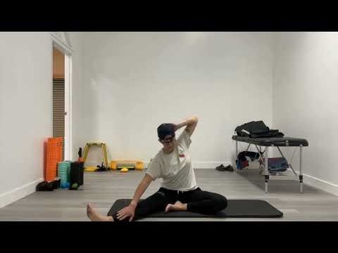 Seated L Sit with Elbow Drive and Lat QL Reach