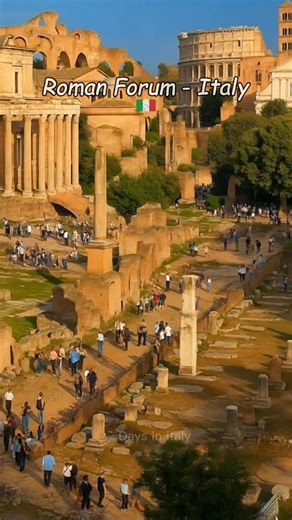 Golden hour at the Roman Forum 🌇🏛 From the Temple of Saturn to the Colosseum, ancient echoes linger along the Via Sacra. #Rome #RomanForum #daysinitaly #italy | Days in Italy