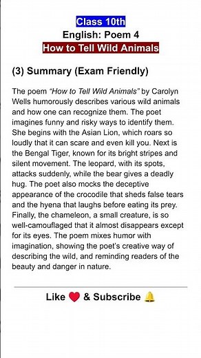 How to Tell Wild Animals Summary & Explanation for Board Exam Preparation, Class 10th English Poem 4