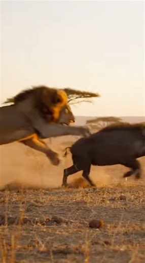 Lion Vs Wild Boar #wildlife #lion #deer #chasing #attack #savannah #buffalo #boar #wildboar #fight