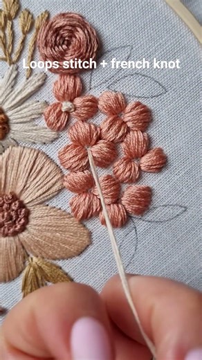 Cute and fluffy flower embroidery using loops stitch and french knot 🌸 #embroidery #tutorial #diy