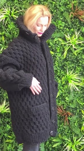 Thick chunky wool cardigan hand knitted with 100% organic itchy wool yarn