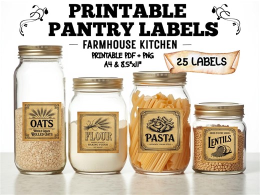 Printable Vintage Pantry Labels | Farmhouse Kitchen Jar Labels | Cottagecore Food Storage Labels | Mason Jar Labels Set - Etsy