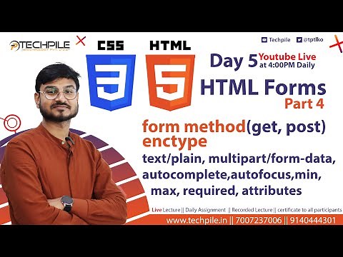 HTML Form- Part 4, form method, enctype , autocomplete, autofocus , required, min,max attribute day6