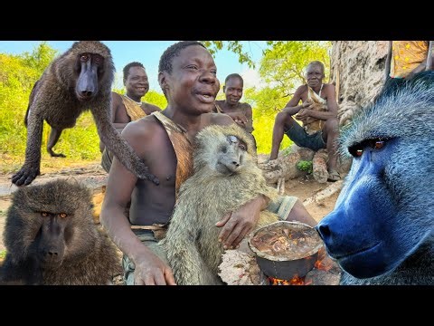 BABOON HUNTED AND COOKED IN THE JUNGLE BY HADZABE TRIBE INDIGENOUS SURVIVORS