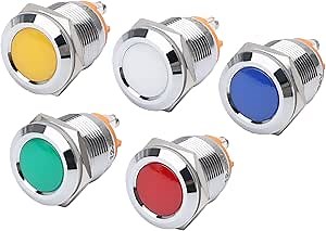 APIELE 5 Pcs of LED Indicator Light 16mm 12V AC DC Metal Shell Waterproof Pilot Custom Dash Signal Lamp Concave Head (Multicolored)