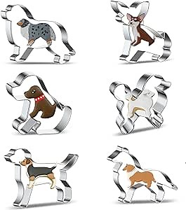 Dog Cookie Cutter for Treats Shapes Baking Set of 6 - Stainless Steel Border Collie, Chihuahua, Labrador, Rochin, Rottweiler, Pleasant Shepherd Shaped Puppy Cartoon Pet Dog Cookie Cutters Molds Stamps