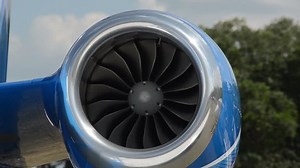 Modern jet engine closeup view