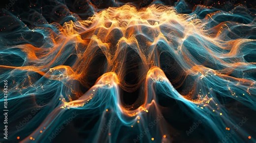 Abstract fiery and icy energy flows merging together in a dramatic swirling and colorful digital artwork