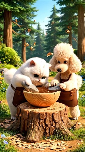 duo carves wooden bowls primitive style #cuteanimals #bushcraft #petadventure