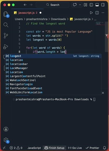 Find Longest Word | Javascript Interview Question #array #javascriptinterview #coding #dsa