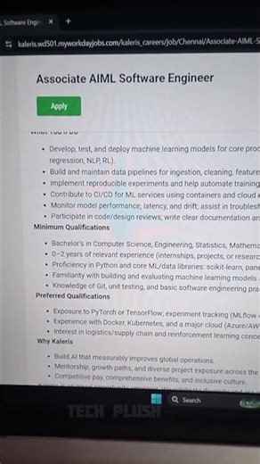 🚀 Kaleris Hiring: Associate AIML Software Engineer | Chennai, India | Apply Now | #jobs