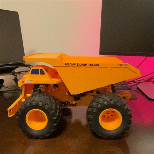 Fun fact. Tamiya made a dump truck without a dumping bed. Yes, the Tamiya GF01 “Heavy Dump Truck” DIDNT DUMP. The definitive part of a dump truck is a dump bed. Oh yeah you could prop the bed up with some silly posts it came with and I guess you could wheelie to dump it but no, that's not acceptable. Anyway, yeah, we fixed it. Of course. Video coming soon! | AMPRO Engineering