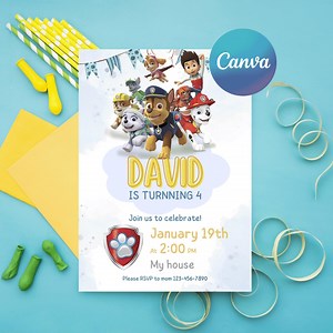 Paw Patrol Themed Digital Birthday Invitation, Paw Patrol Birthday Invitation Paw Patrol Kids Invitation, Canva Template Download - Etsy Australia