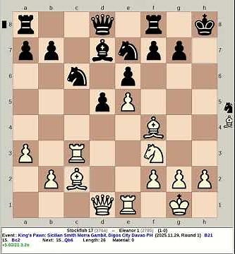 Stockfish 17 vs Eleanor 1 | King's Pawn: Sicilian Smith Morra Gambit #chess