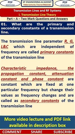 01TL1 Transmission Lines What are the primary and secondary constants of a transmission line