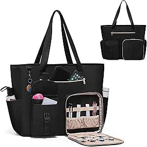 Fasrom XXL Teacher Bag for Work Women with 15.6 inches Laptop Compartment, Extra Large Utility Nurse Tote Bags to Hold Office Supplies, Work Files & More, Black (Patent Design)