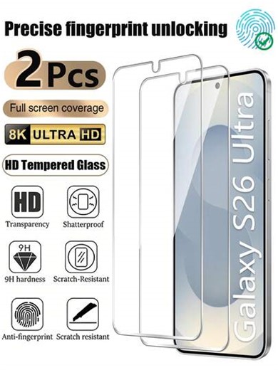 Shockproof Tempered Glass 2 Packs Screen Protector For Galaxy S26/S26+/S26 Ultra/S25/S25+/S25Ultra/S24/S23/S22 9H HD Tempered Glass, Ultrasonic Fingerprint Unlock, Case Friendly Tempered Glass Screen Protector Spring Gift | SHEIN