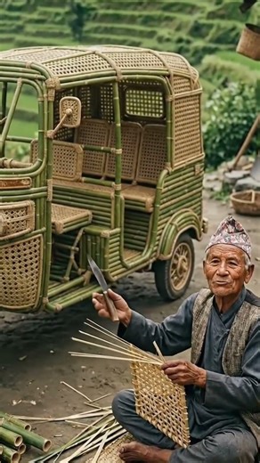 Amazing bamboo art of Auto Rickshaw by old man ❤️ #art #bambooart #woodart #foryou