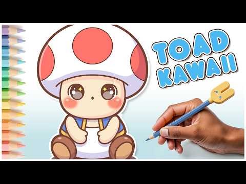 Dibuja a TOAD (Super Mario) Kawaii 🍄🤍 FÁCIL Paso a Paso