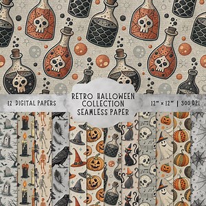 Retro Halloween Seamless Patterns: Vintage Newsprint Designs (commercial Use, Digital Download) - Etsy