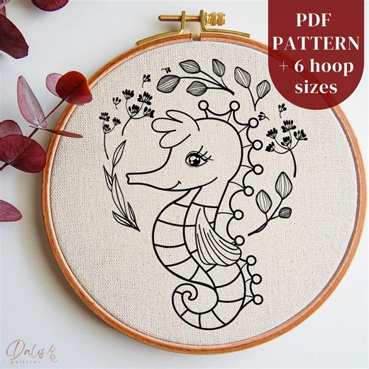 Seahorse Embroidery PDF Pattern - Sea Animal Stitching Design - Summer PDF Template - Etsy