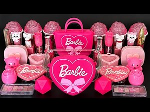 Barbie PINK SLIME 🩷 Mixing makeup and glitter into Clear Slime. Satisfying Slime Videos 1080p.