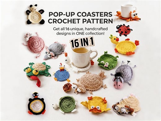 16-in-1 Animal Coaster Crochet Pattern Bundle PDF – Pop-up Mug Rug Patterns, Video Support - Etsy