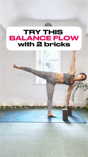 Use bricks to help you to focus on balance poses better. #yogaathome #yogaforbalance #balanceposes