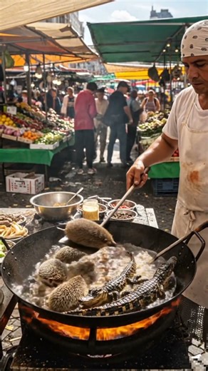 🔥 Wild Hedgehogs & Baby Alligators Frying in Giant Wok | Street Food Shock!