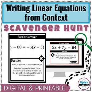Writing Linear Function Story Problems Activity Scavenger Hunt