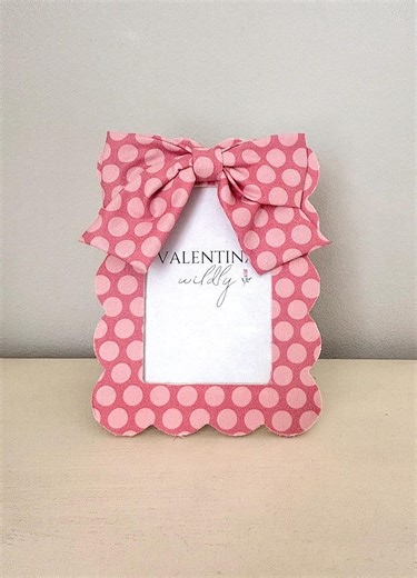 Pink Polka Dot Fabric Picture Frame 4x6, Scalloped Wood Frame - Etsy