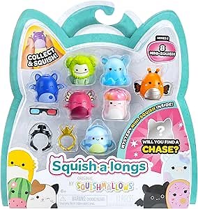 Squish-a-longs 8 Pack (Style 2- W2) - (8) 1” Mini-Squish with (2) Accessories, (1) Ring, and a Collector’s Guide - Collect, Trade, & Play