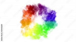Abstract Multicolored Shockwave Smoke Background/ 4k animation of a colorful rainbow shockwave smoke explosion isolated on white background