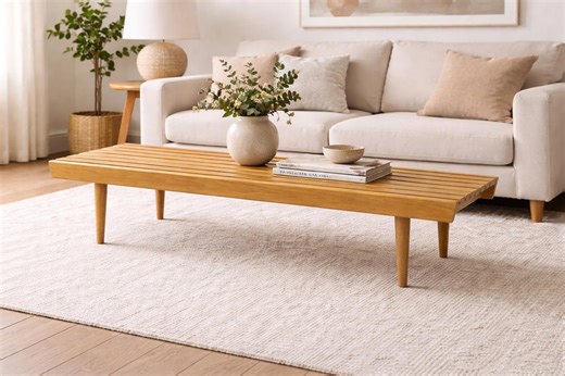 Mid Century Modern Styled HANDMADE Oak Slat Bench | Long Coffee Table - Etsy