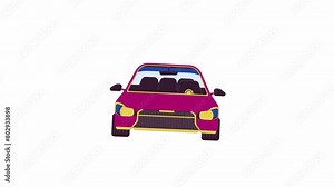 Fast car driving front view line 2D object animation. Travelling by modern vehicle flat color cartoon 4K video, alpha channel. Riding automobile along road animated item on white background
