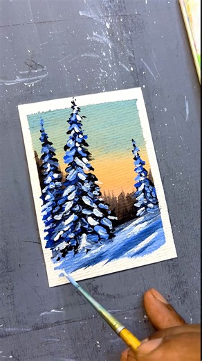 Snowy Winter Trees Painting