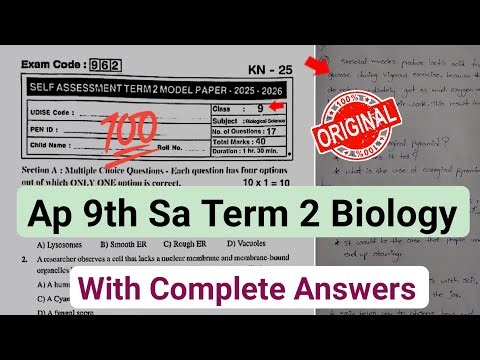 9th biological science Sa2 question paper 2026|💯Ap 9th class Sa term-2 biology paper 2026 answer