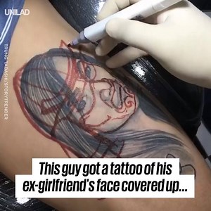 4.8M views · 29K reactions | This guy got an old tattoo of his ex-girlfriend covered up with a samurai warrior... No one will ever know!  | UNILAD | Facebook