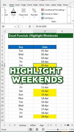 Highlight Weekends Automatically in Excel #exceltips #exceltutorial #excelfunclub