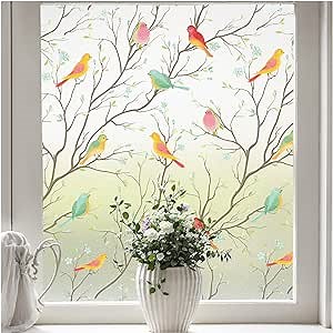 Coavas Stained Glass Window Film, Decorative Frosted Glass Window Privacy Film, Static Cling Non-Adhesive Windows Sticker for Front Door Bathroom Heat Control Anti UV, 45.2 x 314 Inches